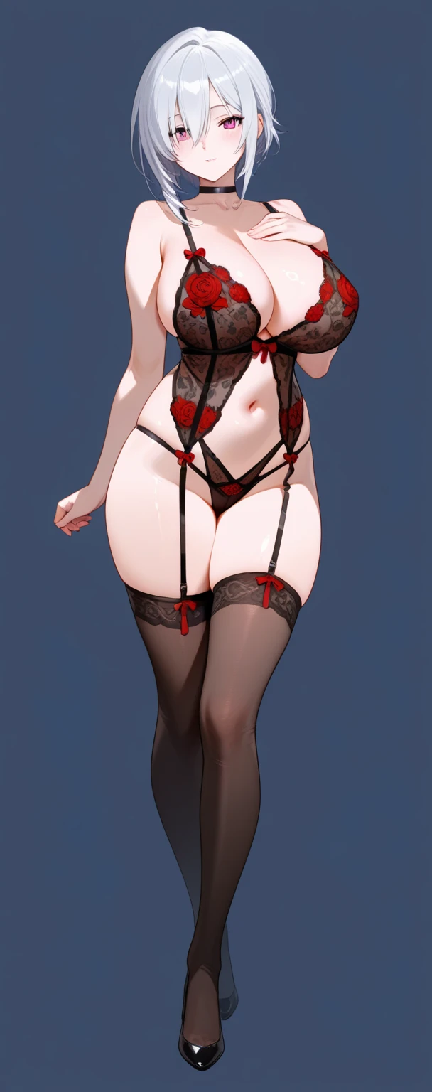 ((Highest quality)), ((masterpiece)), (detailed), prison, One person, akanechan, femdom, dominatrix, ((bare shoulders)), ((black bustier)), ((black stockings)), ((black g-string)), ((black high heels)), ((black garter belt)), ((black elbow gloves)), ((female standing)), ((evil grin)), (((((from below:1.3))))), ((looking at viewer)), ((((looking down:1.4)))), stare at viewer with stern eyes,