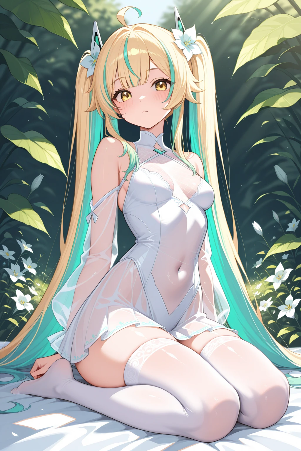 ((No bra, no panties, sheer white one-piece dress with blue roses))Yellow Hair，Yellow Eyes，Carly，Adorable，Teenage Girls，White high heels on her feet，whole body，Fingers and arms are not exposed，Yellow rose flower field in background，Blue sky and white clouds，，Happy expression，High quality light and shadow，Artistic Sense((Hair Bun))(Very long hair))((Blunt bangs))((Bitch))((tsurime))((Big eyes))((Skinny body))((expensive))(Pale skin))((Botanical Prints))((infant))((Showing nipples under shirt))(Pale skin))((Botanical Prints))((infant))((nsfw))((((5 years old)))(((infant)))((Lolita)