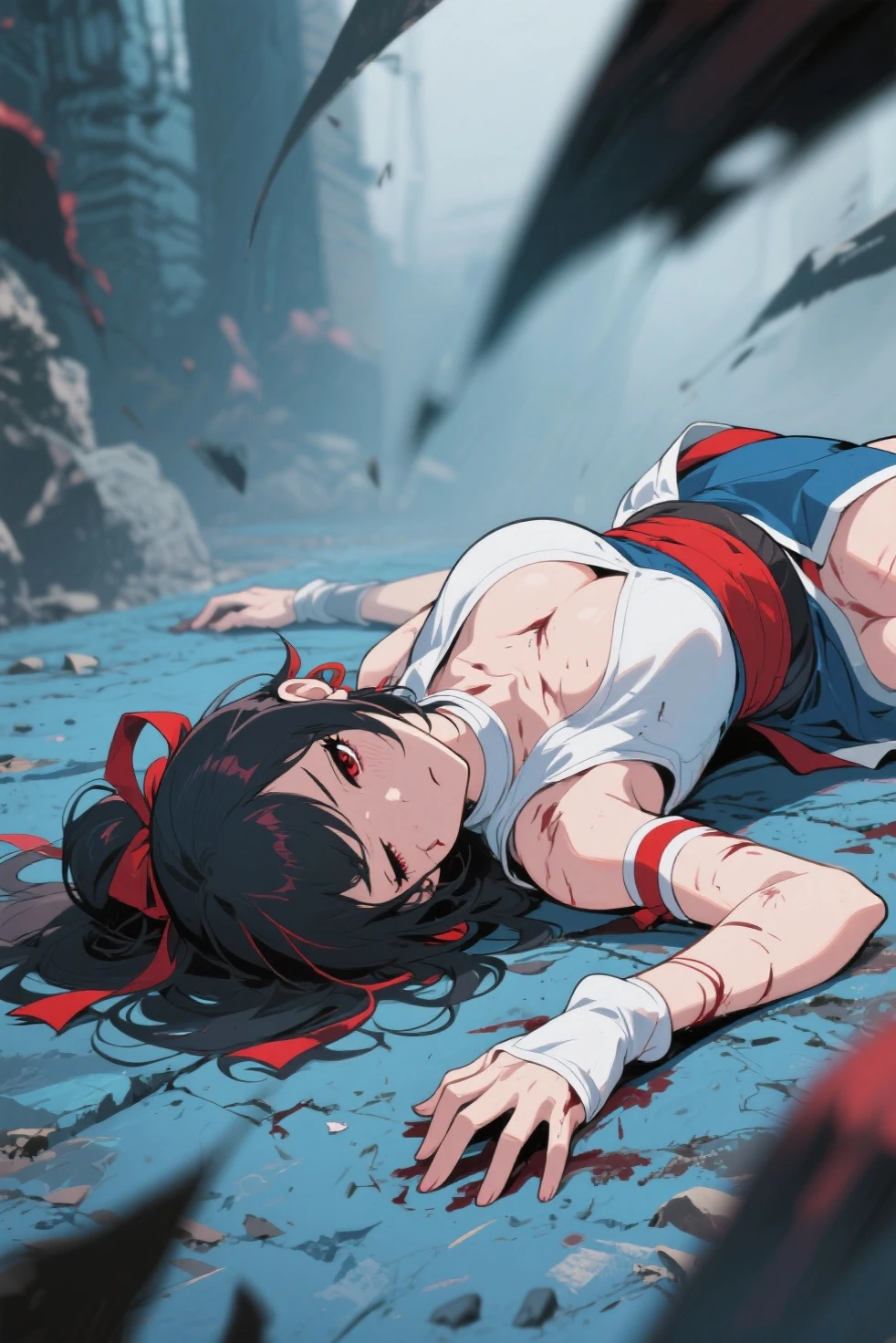 (Very detailed),Mid-chest, Detailed hands, Sailor Mars
,I'm injured、(((Crippling)))、(((Her costume is torn and her skin is showing)))、Bleeding、enduring pain、(((Hands tied)))、(((Under heavy enemy attack)))、(((Being tied up with rope)))、(((I've been punched in the stomach)))、(((Color)))、(((I can't put any strength into it)))、The skirt flips up、alone、(((The colors of the motif are faithful)))