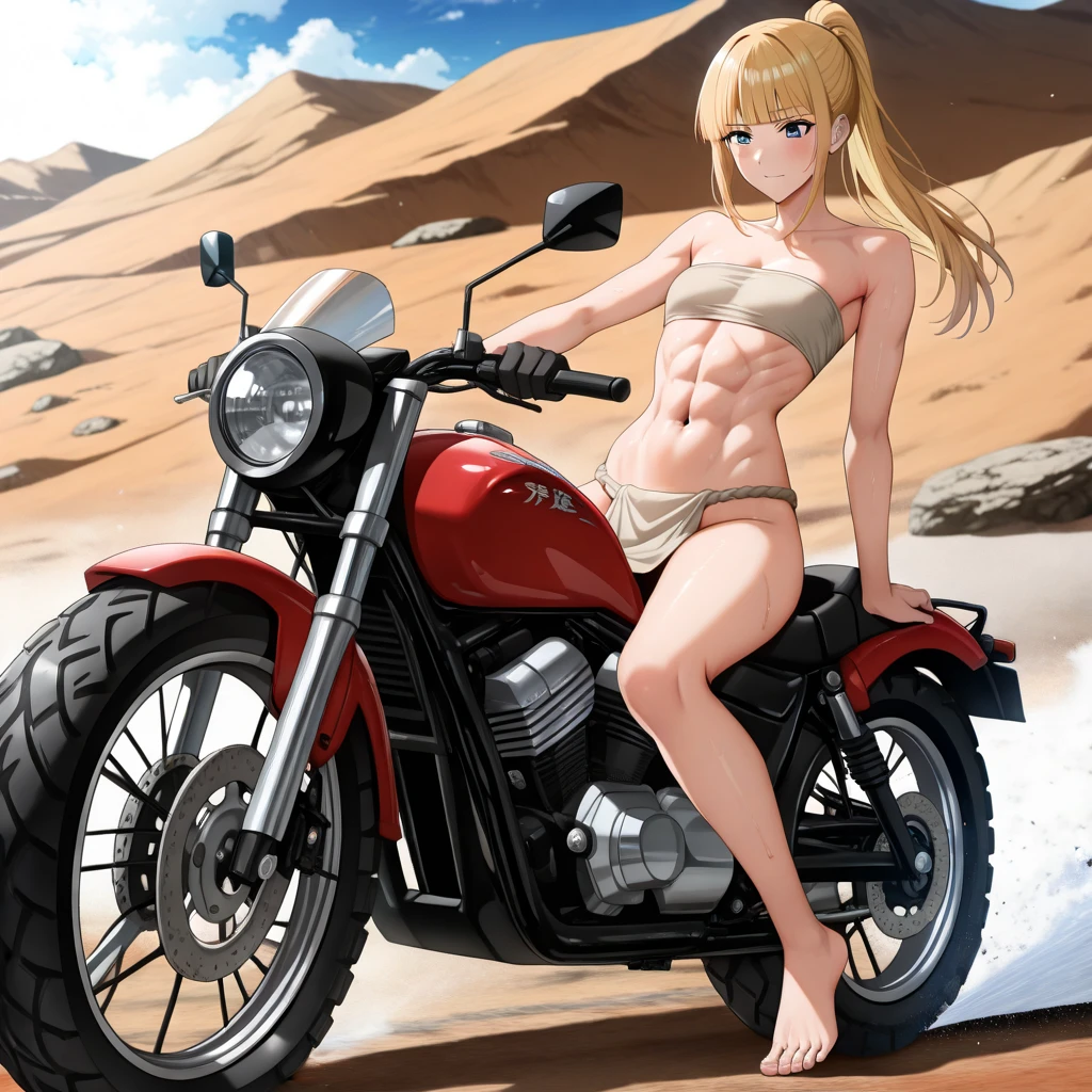 Cartoon of a woman riding a motorcycle with a large tank on the back, Mechanized Valkyrie Girl, bikini + Tattered military equipment, Mechanized Soldier Girl, Kashert Kenz, Inspired by Shiro Masamune, Anime Art Vehicle Concept Art, By Akihiko Yoshida, top rated on Pixiv, trending on Pixiv, Pixiv,Cartoon of a woman riding a motorcycle with a large tank on the back, Concept art inspired by Masamune Shirow, Topics on pixiv, Self-sastructing art, Mechanized Valkyrie Girl, bikini + Tattered military equipment,(Denim hot pants:1.3), Mechanized Soldier Girl, Kashert Kenz, Anime Art Vehicle Concept Art, Top rated on pixiv, Dieselpunk Art Style,(Shiny amber hair:1.6), (Wavy medium hair:1.6), (Brown beautiful girl), (Healthy dark skin), (Sunburn mark), clavicle
