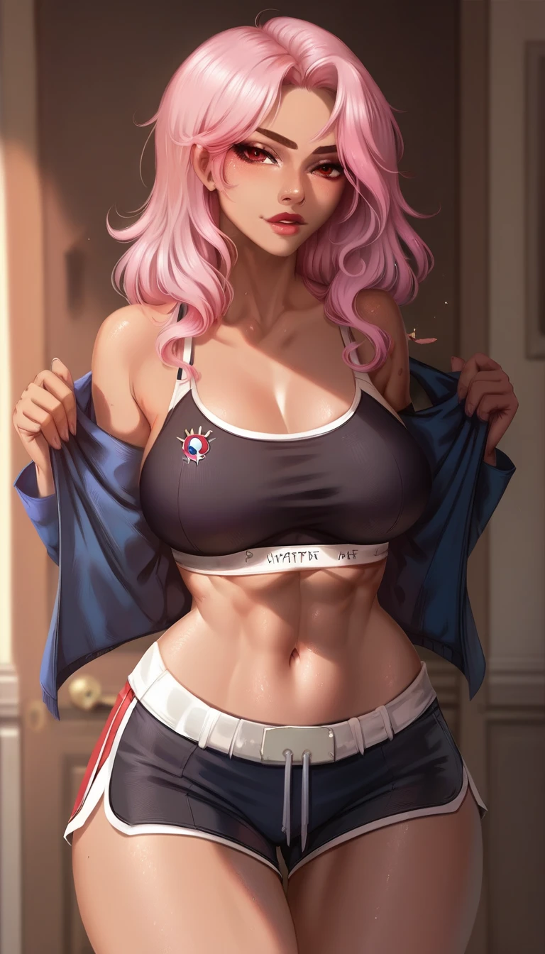 (((((Massive Female Bodybuilder))))), , , 
((((Muscular Quadriceps)))), , , 
((((Huge breasts)))), , , 
1girl, ,Best quality, professional, realistic:1.3 ultra high definition, retina,  16k intrincate details, glowing pink, solo, 1girl, very wide hips, gorgeous beautiful face from Europe, stunning ( girl), girl face, kawaii accessories, modern kawaii gyaru, slutty chick, ((very long black beautiful hair)) , kawaii ornaments, navel piercing, 6pack, (full body) minibikini , (((pink opalescence bikini))), cleavage, neckline glossy, rave girl,sweating body, cameltoe, EDM festival, burning man, bikini ((rave clothes)), party, hyper intrincate detailed,Image with depth of field, digital visual effects illustration.