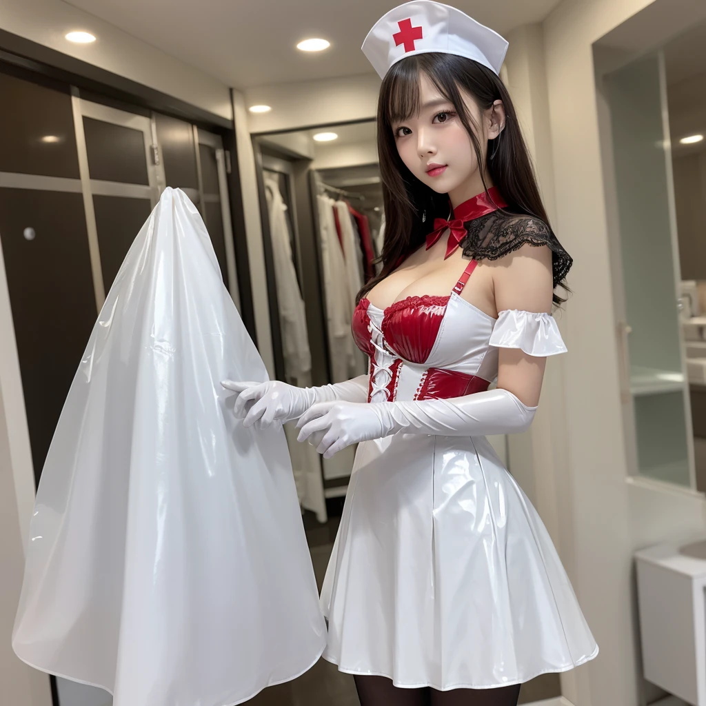 Innocent 25 year old girl,Colossal :1.2,cleavage of the breast:1.2、(pantyshot:1.3) (White nurse uniform:1.5),( White short skirt:1.5),(White nurse cap:1.5),(White Nurse Pump:1.5), Angle:1.2、The background is a hospital room、Smile,short-cut、Raw photo, (8K、top-quality、masterpiece:1.2)、(intricate detailes:1.4)、(Photorealsitic:1.4)、octane renderings、Complex 3D rendering ultra detail, Studio Soft Light, Rim Lights, vibrant detail, super detailing, realistic skin textures, Detail Face, Beautiful detail eyes, Very detailed CG Unity 16k wallpaper, make - up, (detailedbackground:1.2), shinny skin, Full body,bondage (Shibari,hands tied behind back:1.5), (Shibari:1.21), ballgag (((hands are tied behind my back))) (((White tights )))(((drooling)))(((Legs tied tightly)))(((Cleavage Bulge)))