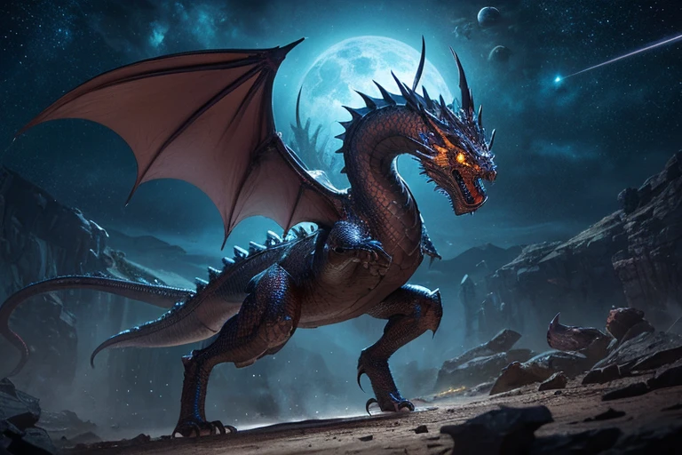 Photo of a realistic nocturnal fury dragon with a not so cartoonish appearance, but something intimidating, elegant and adorable at the same time