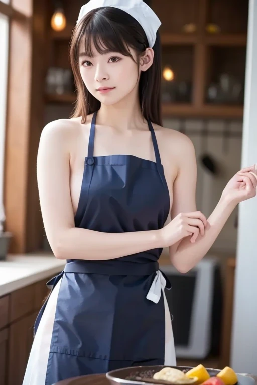hightquality、masterpiece、ultra res、cute girl face、kitchin、barechested、pinafore、Naked apron、full bodyesbian、Famous actresses of Japan、very beautiful face