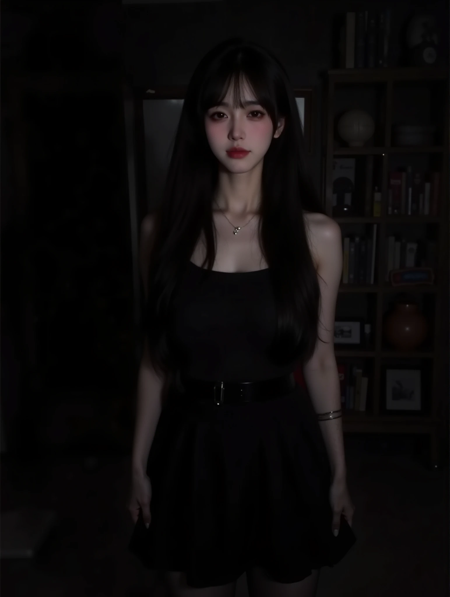 Top Quality, Masterpiece, Ultra High Resolution, (Photorealistic: 1.4), Raw Photo, 1 Girl, Off Shoulder, Darkness, Deep Shadow, Low Key, Cold Light,