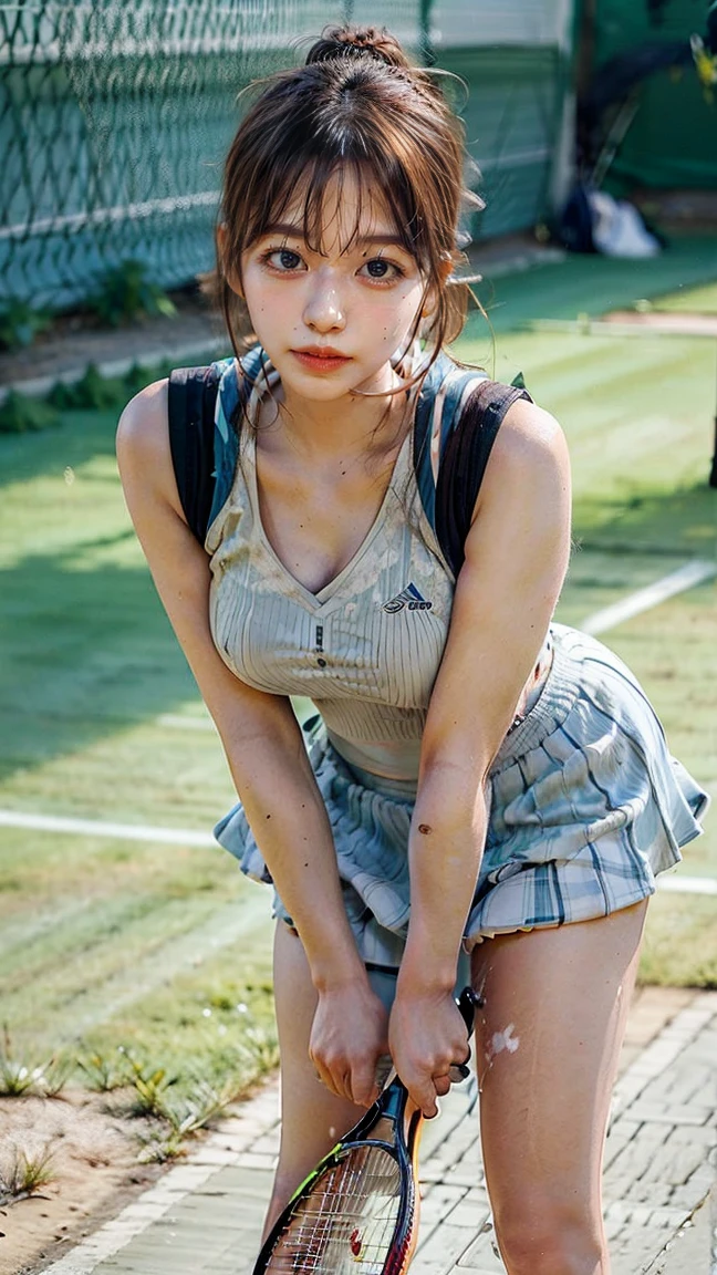8K, RAW Photos, Fujifilm, ((Highest quality)), ((masterpiece)), (detailed), ((in the Tennis court)),((one girl)), (no panties),美しい韓国人woman, 美しい若い韓国人woman, Young and adorable Korean face, ゴージャスな若い韓国人woman, Korean Girls, Girl cute beautiful face, 韓国のwomanアイドルの肖像, Young and pretty Asian face, Cute natural anime face,Asian pretty face,((glistening eyes)),((glistening eyes )),((large eyes)),(( pretty eyes)),((nipple)),(detailed),Perfect Face,((One girl)), ((clear eyes)),(scrawny:weight1.0〜2.0), (completely nude:1.8),iris, Elevation, space, (Natural Light), Dramatic lighting, Chiaroscuro, Emotional depth,woman,((nude)),((show off nipple)), ((flat chest:1.6)),naked,slender, (a short bob),(well-groomed hair),delicate,Small breasts,((Small breasts)),the body is slender,Beauty,Beauty,4K quality,Young face,Big eyes,Brown eyes,Perfect Face, 17years old, ((intricate choker necklace)),breasts are very small,Model Body Type,Cute Face,Pink nipples,Symmetrical eyes,Glowing eyes,Natural smile,((tennis skirt)),((micro mini skirt)),((Always show your boobs)),((Gaunt)),beautiful,((a short bob)), ((half body)),( topless models hoot style), (embarrassed blush:1.3),(steam:0.8),(wet:0.8),(sweat:0.8),(trembling:1.3),(parted lips:1.4),(harf open eyes:1.6),(feeling weak:1.5), (lips),(intricate earrings),((nipple)),((woman posing for a photo)),Photo from the waist up, Fine-boned face, (beautiful fingers),(beautiful hands),(skirt hold)