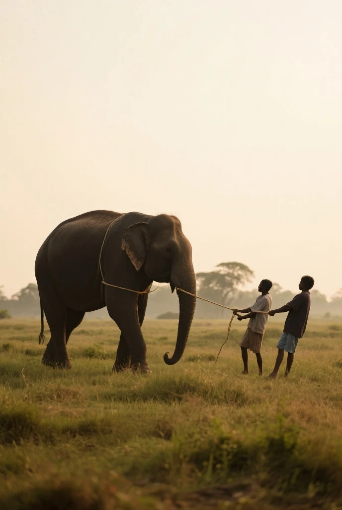 A one year old Indian boy in white shirt and white dhothi standing near a elephant straight face royal ultra realistic 8k fantasy