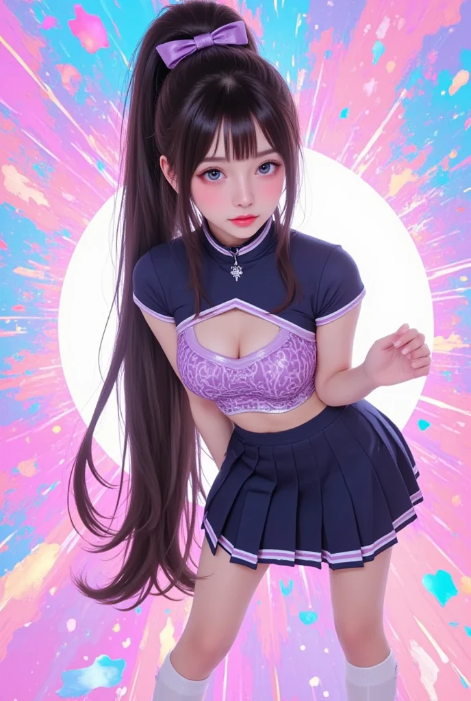 cheerleaders,A smile,Big Stadium,cheer leading,(((Fancy Cheerleader Costumes))),
(((masterpiece)))、(((top-quality)))、((ultra-detailliert))、(illustratio)、((extremely delicate and beautiful))、(bokeh dof、blurry backround)、(Best Shadows)、
1girl in、side poneyTail:1.5,(((Quite small, Thin and thin panties:1.5)))、Show off panties,((underboob:1.3)),crouching down:1.2,Large open legs,
A dark-haired、length hair,(Very short skirt:1.3),(Beautiful nipple stand):1.0,(huge-breasted), Big Tits, Slender waist,((odious body:1.5))、(jamping:1.3),(The largest interchain is published).
kawaii,14years,From the knee up:1.3,(open one's legs:1.5)
Highlight spots above the eyes、
charactor focus、tilt of the head、