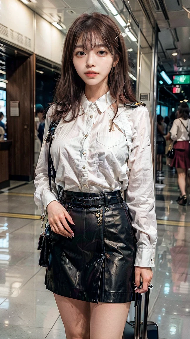 (8k、RAW Photos、highest quality、masterpiece:1.2)、(Realistic、Realistic)、1 girl、((Red mini skirt、boots、Black corset、Frills、Ribbon on chest、garden、smile、Big Breasts、View from the front、whole body、Standing with hands on hips))、Lots of eyelashes、Glowing eyelids、skeletally correct