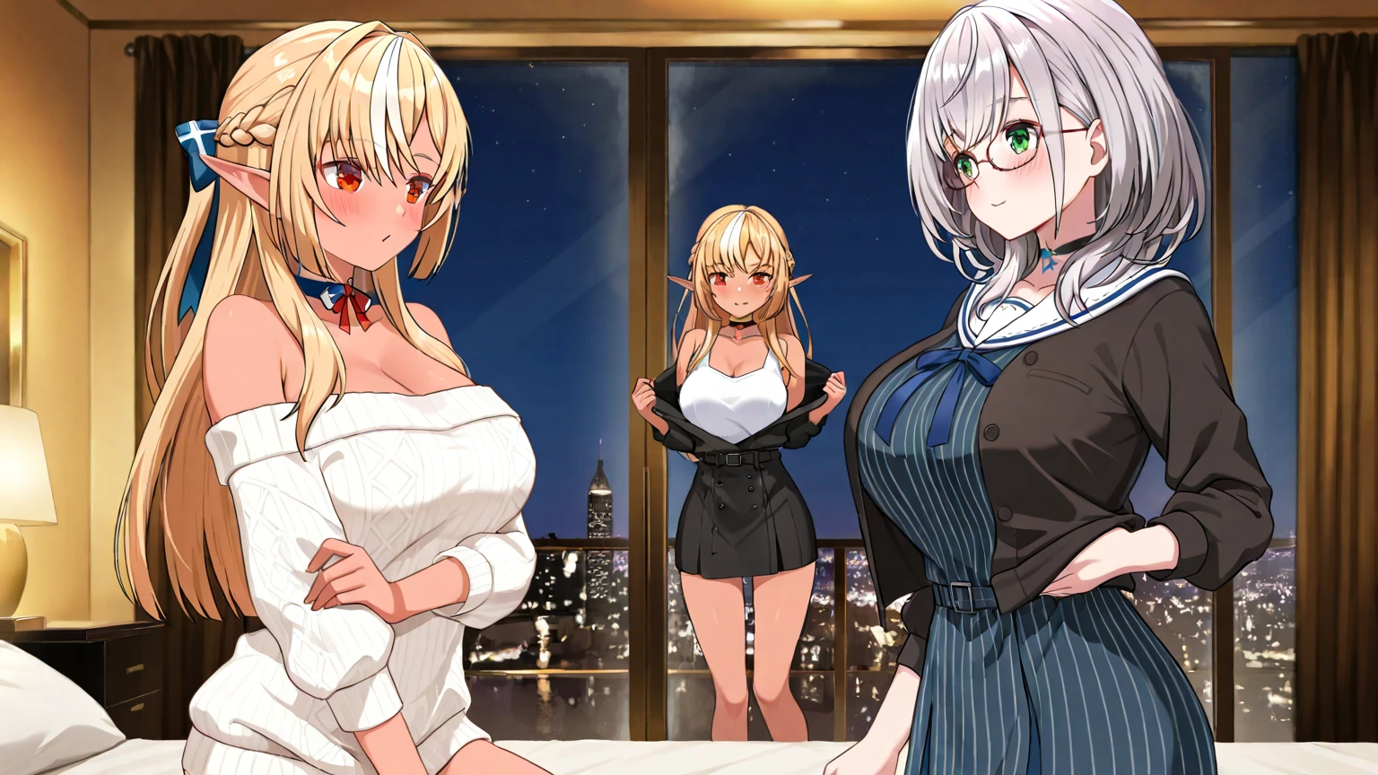 (masutepiece、Best Quality)、Colorado KC、1girl in、Open bra、Beautiful eyes、Well-formed face、very large udder、Too big、Lace bra with black ruffles、Black bra shoulder straps、Black lace panties、Big and beautiful nipples、Beautiful areola、beauty legs、a room、is standing、emphasizing breasts、blushed face、Figure-eight eyebrows、Moist eyes、Seduce a man、shame、
