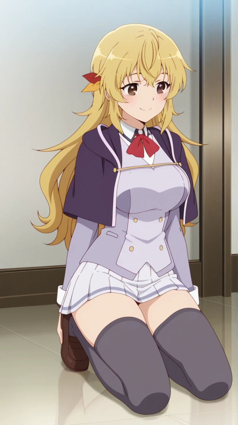 Shy, embarrased, female (wearing short skirt, blue skirt, wearing beige blouse, purple undergaments, long blond hair) lifted skirt, large butte, large breasts, clothes too small, lofted skirt, groping, public, resturaunt setting, assisted exposure, very embarassed, almost crying, hand groping butt, shiny legs, high quality, (masterpiece), (best quality), looking at viewer, bottom view, butt focused