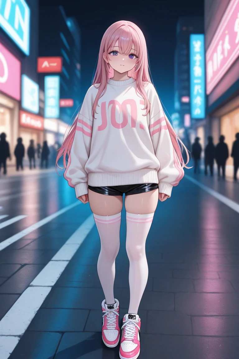 ランダムなSwimwear、柄付きのSwimwear、Pink Hair、Spread your legs、I can see her pantieedium Hair、、Pale blue eyes、Head to toe full body、Blushing、Embarrassed look、Swimwear、Wet、Ocean