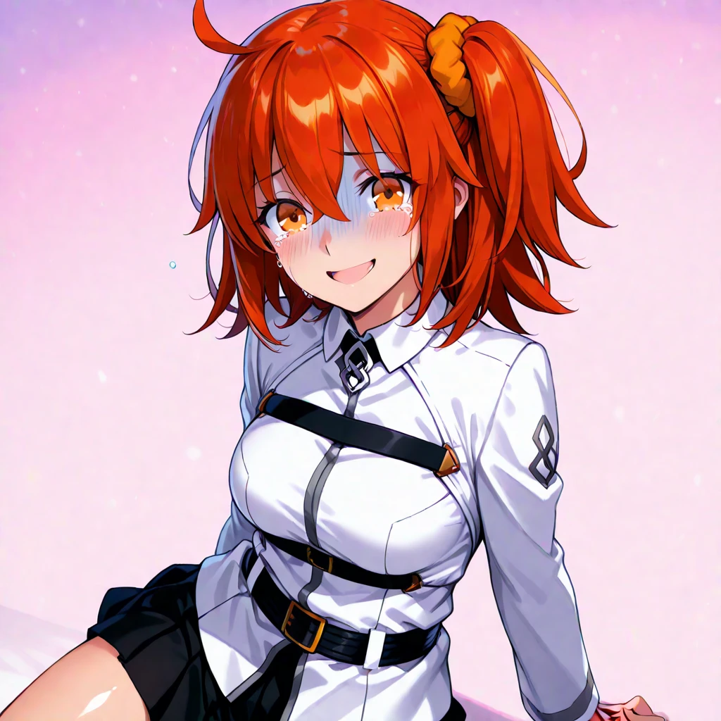 fair, masterpiece, best quality, extremely detailed face, perfect lighting,1 girl, alone, Ryuko Maai, Black Zefuku, black skirt, Red hair, chubby girl