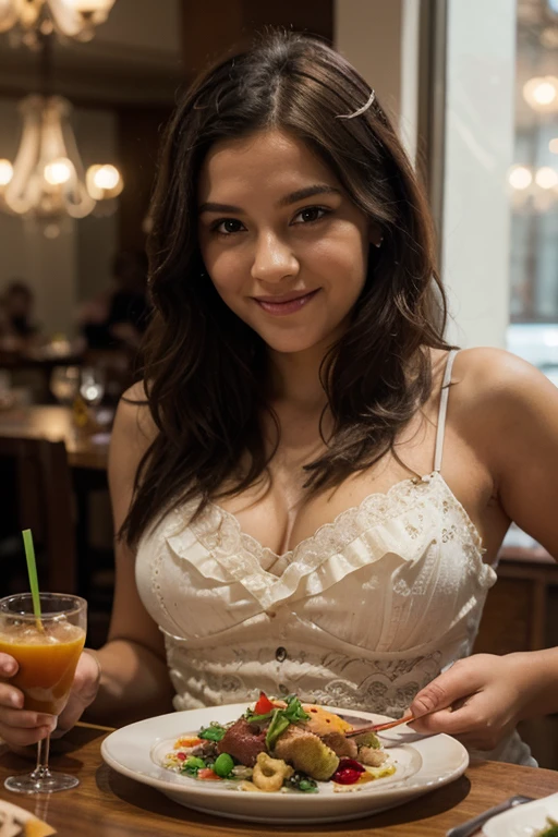 (best quality,ultra-detailed,photorealistic, non-blurry)young woman, beautiful eyes, detailed lips, caramel complexion, soft lighting, vibrant colors, wavy and voluminous hair, in the rustic cafe, sipping coffee, summer outfit, natural sunlight, ultra-detailed fingers, photorealistic skin texture