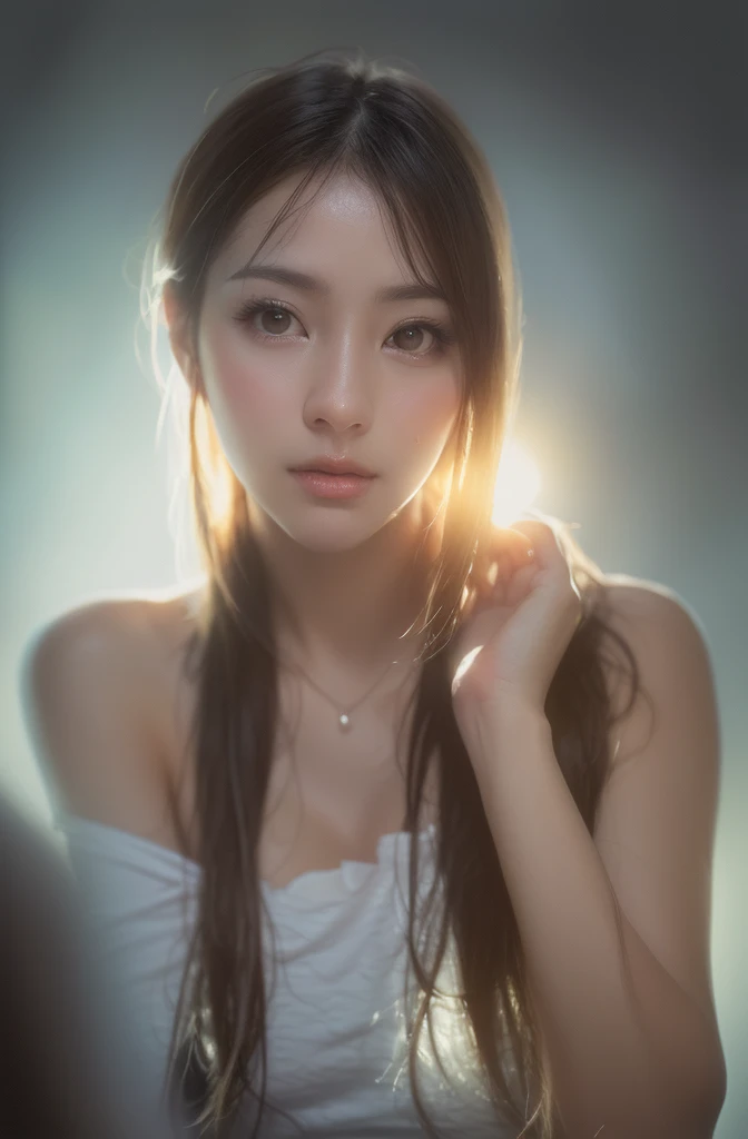 ((Highest quality, 8K, masterpiece :1.3)), Sharp focus :1.2, Beautiful woman with perfect figure :1.4, 1 Girl,Slim Abs :1.2, ((Dark brown hair,chest :1.2)), (White long formal shirt)(Unbutton your shirt.), Gray background:1.2, Highly detailed face and skin texture, fine grain, double eyelid,Beautiful Hands,Five Fingers,Fashion model posing,Full body portrait,Cowboy Shot,jeans,Cast a Shadow,Tied up,Hanged