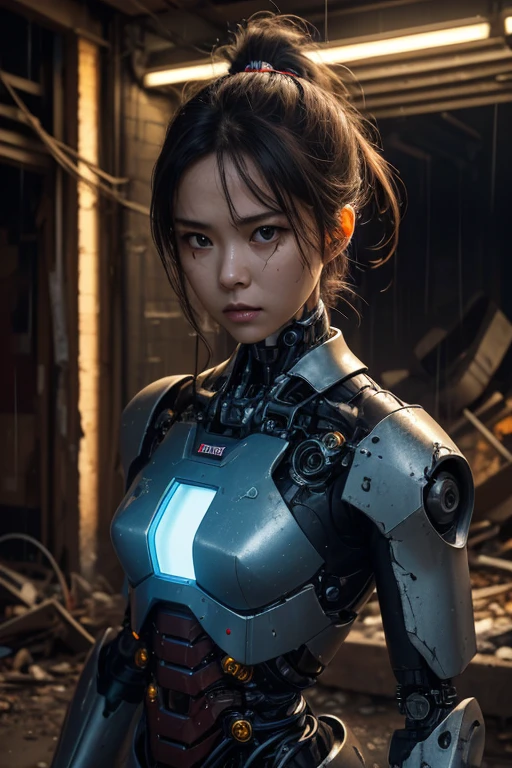 Top quality, masterpiece, 8K, (raw photo:1.1), (ultra high resolution, high definition, extremely detailed:1.3), photorealistic, authentic, professional photo, cinematic lighting, ((correct anatomy, perfect body:1.4)), ((intricately detailed face, symmetrical face:1.5)), ultra-realistic skin texture, sharp focus, depth of field, (from front:1.4), (dynamic:1.2), 1 girl, ((cowboy shot:1.1)), (teen, 16 years old:1.5), ((super heroine:1.2)), solo, black hair, (ponytail:1.1), highly detailed skin, ultra-detailed eyes, dark iris, bright eyes, ultra-realistic nose and lips, beautiful nose, glossy lips, expressive face, anger, (slender, medium breast, perfect body proportion:1.5), ((camouflaged, powered suit, weaponized body:1.5)), ((equipped with a large blaster canon, shooting the blaster canon:1.2)), (((a pair of anti-tank weapons are mounted on the girl’s both shoulders:1.5))), (((in combat against terrorists:1.4))), (((inside an airport, surrounded by the terrorists, shootout:1.3)))
