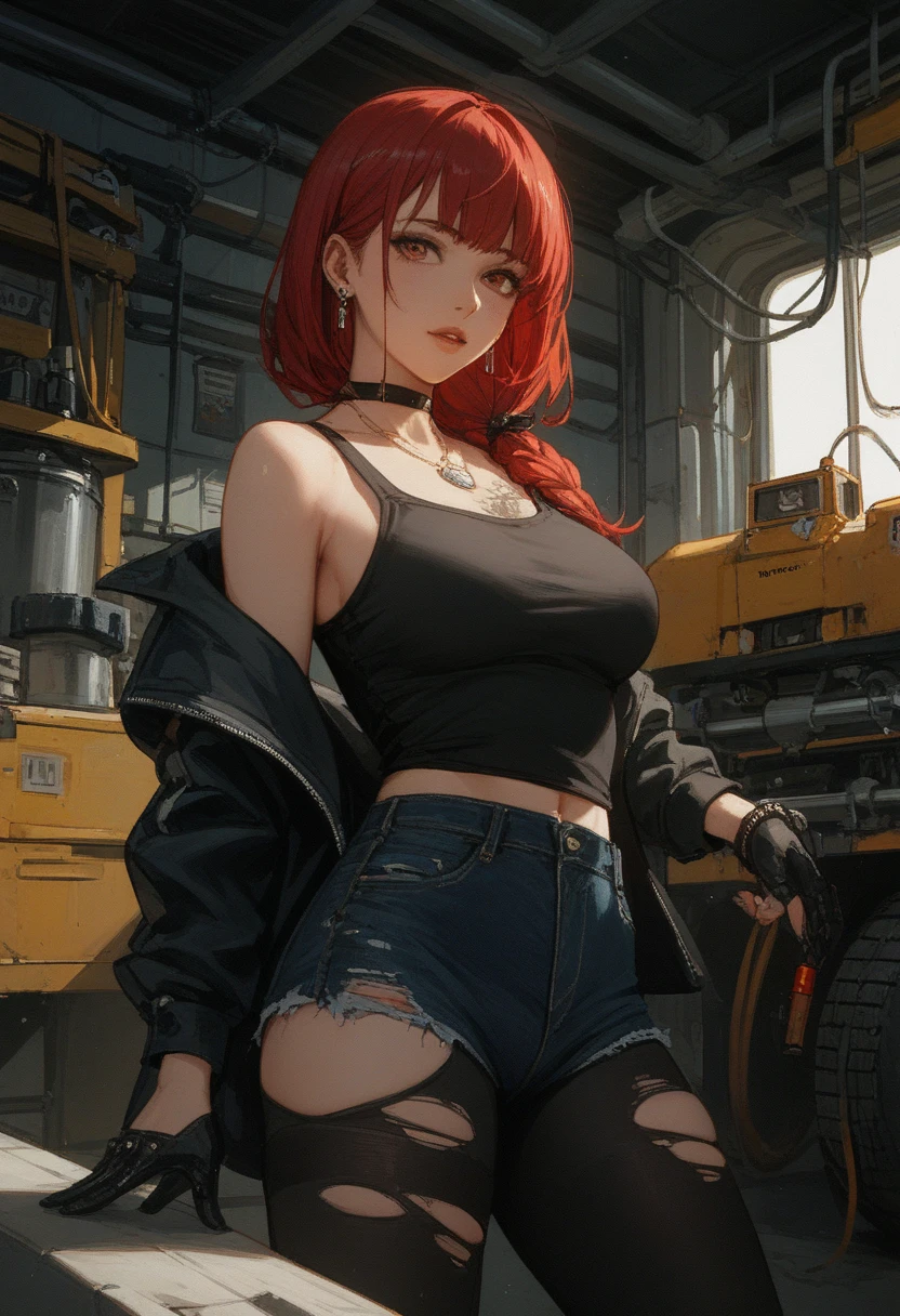 (Best quality, 8k, Ultra high resolution: 1.2), (Meowri Beauty), (red head), (crop tank top), (tight short jeans), (gym)
