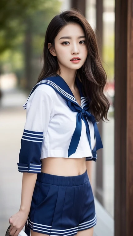 Tabletop,（ Highest quality）,（masterpiece） Realistic,real , Realistic, Very detailed, finely, High resolution, 8k wallpaper,,Anatomically correct body, One cute girl,（Korean Girl：1.4）,（18-year-old：1.4）, （Black Hair：1.3）,（Straight long hair：1.4）,（She is thin：1.3） ,（She is wearing a sailor uniform, a traditional Japanese school uniform.：1.4）, Sharp focus, Perfect dynamic composition, finelyて美しい目,Slim body,（Small breasts：1.4）（Small breasts：1.4）,（Small breasts：1.4）,（Small breasts：1.4）, Thin Hair, Detailed and Realistic skin texture, smile,　Cute Face,　Standing pose、（whole body：1.4）,　((Summer Park))　Summer sunshine　彼女はSummer Parkにいます　 (Sheer white lace panties：1.4)　 (Sheer white lace panties：1.4)　　((Her skirt is blown up by the strong wind：1.4)),　((A strong wind blows her skirt up, revealing her white lace panties.：1.4))　((Her sailor uniform skirt is being blown up by the wind：1.4))