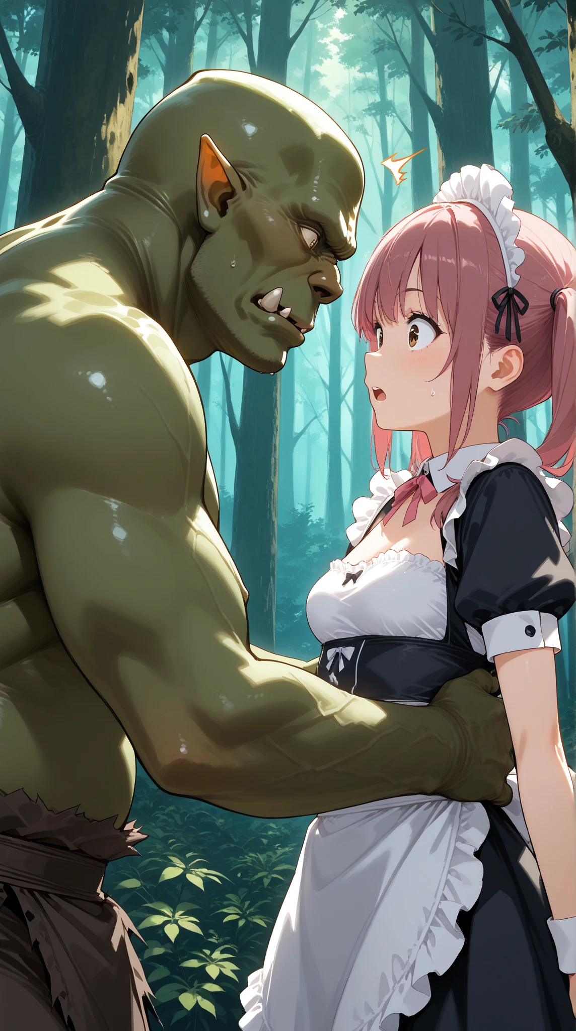score_9, score_8_up, score_7_up, source_anime, sakimiya iruka, red hair, green eyes, one side up, medium hair, green scrunchie, hair ornament, shiny skin, rating_explicit, (large breasts:1.2), large ass, nude, collar, handcuffs, wide-eyed, empty eyes, crying,(tears:1.3),(sweat, steam on body, heavy breathing:1.2), (trembling:1.6), drooling, saliva, pussy juice, Squirting, leaning forward, hanging legs,(after rape, after sex, after fellatio:1.3), 1man, man standing, size difference,(orc, huge penis, huge testicles:1.5),(cum on body, excessive cum, cumdrip, cumdump, cum overflow, cum pool:1.5), (cum in mouth, facial, cum on hair, cum string), (grabbing another's ass:1.2), sex slave, prison cell, from above