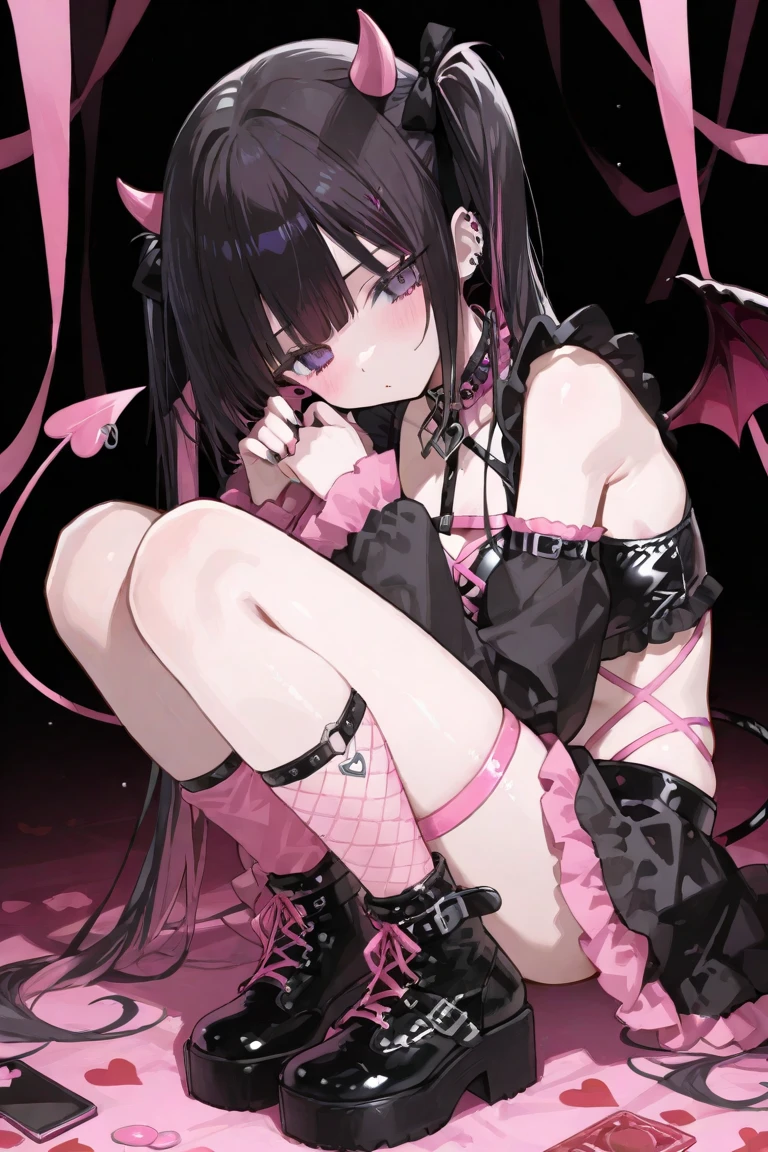 Hands behind back,Bind both hands,lick,open mouth,tongue out,cum on tongue,1girl,(((((12-year-old girl))))),(((((Short,))))),slender,small breasts ,front face,from front,front view,looking at viewer, looking ahead,from above,cowboy shot,Black Hair,Long Hair,two side up,Gray Eyes,Drooping eyes,slit pupils,narrow eyes.Desire expression,Sheer black and pink negligee,Sexy Lingerie,Garter on one leg,Kneeling,Straight Stand,Collar with leash,Dimly lit room,On the bed,Simple Background,Gray background,Dim lighting,Beautiful and detailed anime art
