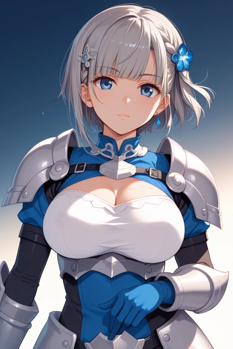anime girl, silver hair knight girl, girl, silver metal armor knight, with metal hat, face on camera, tight shirt, show large chest, dark isekai, shy girl, pitiful face, face forward to camera, asking pose, pink cheeks, half body, body on iron chain, smile, blue sparkling eyes, show cleavage very big breast, zoom very big breast, face and breast in front, ensure she wear long pants, wet breast, watery breast, lay on grass, zoom front breast and face only, no nails, remove the nail, do not show the nails, girl tighten on iron chains like a slave, head pop up front, lot of iron chains, anime girl leans forward, lying grass,