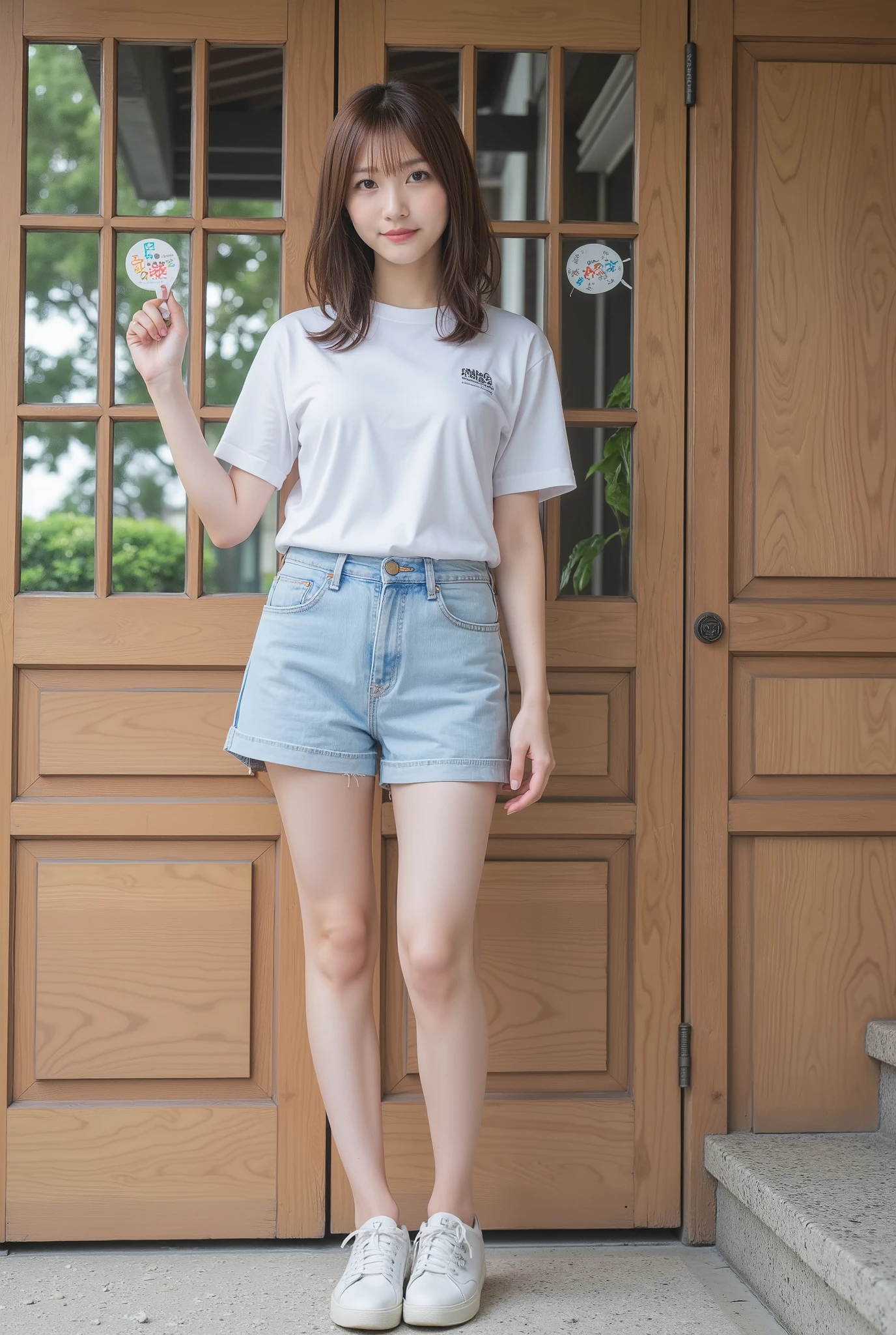 公園での記念写真、in 8K,Best Quality:1.4, 超A high resolution:1.5, (Photorealistic:1.4),​masterpiece:1.2,(top-quality:1.4)、Raw photo、１a japanese girl、Cute、 (RAW フォト:1.2), (フォトリアリスティック:1.4), 美しい詳細な女性, ((とてもよく詳しい eyes and face, 美しく詳細な目元, 非常に詳細な顔、はにかんだ笑顔)), 高解像度, とてもよく詳しい, 最高品質, 傑作,素晴らしい, 細かい詳細, 最高品質, 1人の, ((ダイナミックなポーズ)), ((ミニスカート、おしゃれな服、可愛い服),(Shy smile:1.５), Smooth skin、30-years old:1.5、Beautiful black eyes、natural skin textures:1.3, realistic eyes and face details、 (Brown medium hair),、middlebreasts、下からのアングル、夏の日、美脚、彼女とのデート、ミニスカート、全身ショット,最高の笑顔、日本のアイドル、乃木坂