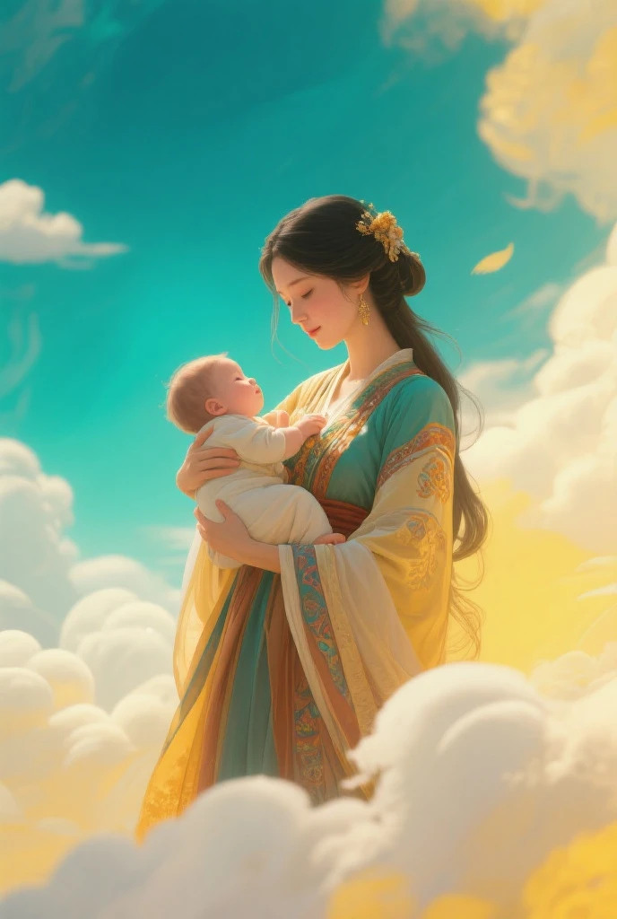 Guanyin bodhisattva hugs the baby