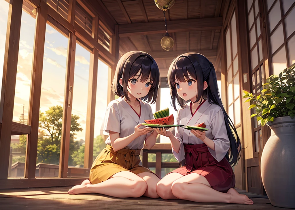 A beautiful anime scene where on one side there is a jungle and on the other side there is a sea where a girl is eating with her beautiful sister. The birds are looking at her and the sky is full of clouds. There is hustle and bustle all around, many food items are kept below Dastar Kanpur.