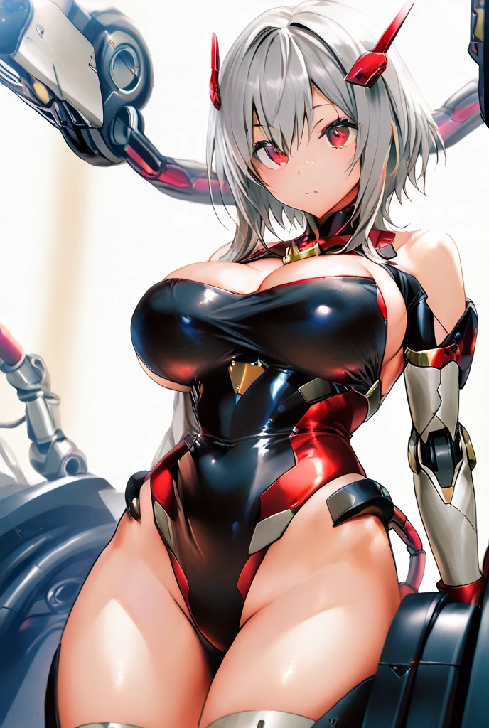 Anime characters posing, Seductive Anime Girl, biomechanical oppai, shinny skin, oppai, oppai proportions, Curvaceous body, White shiny skin, Perfect silver-haired girl, smooth anime cg art, ​masterpiece, ultra-detailliert, in 8K, hiquality, Top image quality, digitial illustration, Center, Sharp Focus, art by:hyung tae kim, Full body shot, intricate detailes, rubbersuit, large full breasts, Colossal tits, 1人の女性, The chest is dewy, Exposing the chest, Depiction of dense hair, Detailed eye depiction, Lively fighting poses, Lively battle poses, Glamorous woman, exposing the skin, Abstract, variegated and colorful background, Don't draw buildings in the background, Japanese anime, colourfull, various colors, Fleshy body line