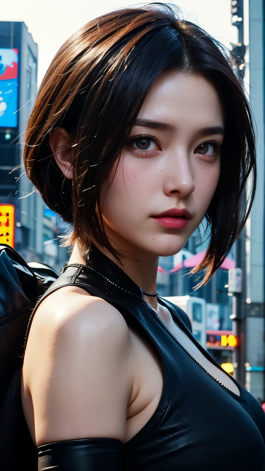 Unreal Engine: 1.4, CG 64K Ultra-realistic, Photorealistic: 1.4, Skin Texture: 1.4, Masterpiece: 1.4, Portrait Unreal Engine: 1.4, CG 64K Ultra-realistic, Photorealistic: 1.4, Skin Texture: 1.4, Masterpiece: 1.4, young American woman, topless, small breasts with hard nipples, cyberpunk style clothing, jeans, colorful and striking cyberpunk style clothing, background lighting of the city with warm and vivid colors at night, ((32k Photo)) HDR, super realistic, raw quality, (Hyper-realistic style details, vivid colors: 1.3, dark night sky, cyberpunk buildings, beautiful composition.
