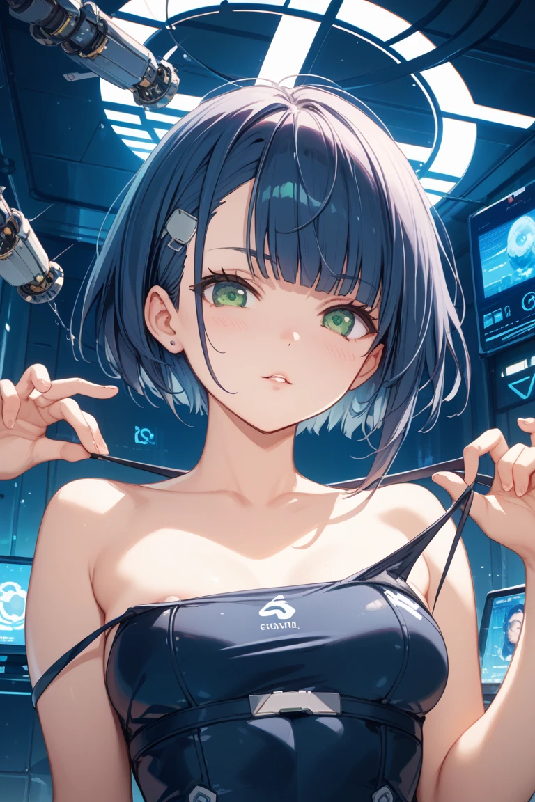 ((top-quality)), ((masterpiece)), ((ultra-detailliert)), (extremely delicate and beautiful), Digital art, (extremely detailed fine touch:1.3), (2D:1.3), dark lighting, horror movie scene, 1girl, solo, short hair, torn clothed, (((under-rimmed glasses:1.3))), (headphones:1.3), medium breasts, bare arms, The background is a typical Japanese high sclool with horror movie setting, holding guns, dirty skin, sweaty