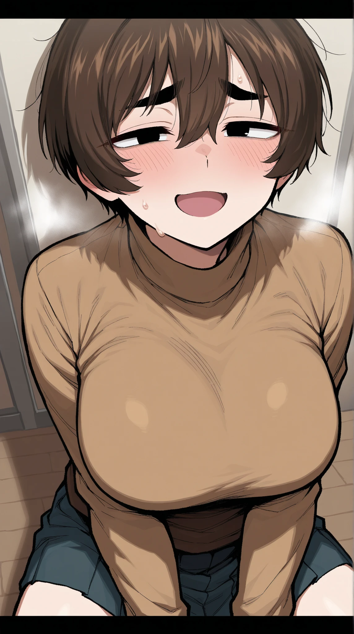 Body covered in 、Naked、、semenまみれ,girl,Bob Hair,Brown Hair,Small breasts,semen(small sparkly earrings),Naked、Fatty face、Creampie、Climax、Heart shaped pupil