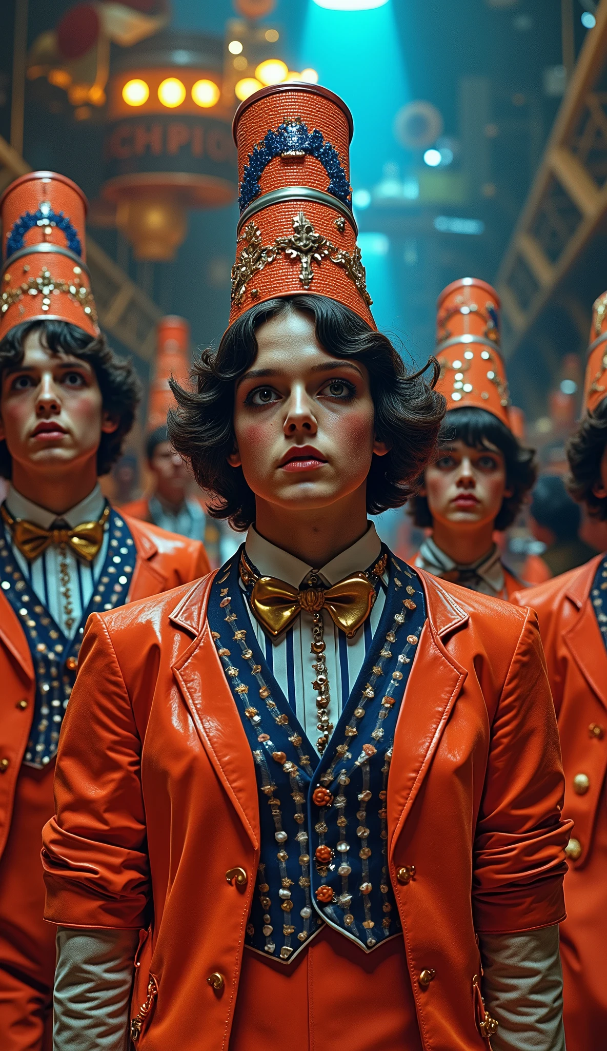 Surrealist Psicopop. Intriguing people in the circus. Clockwork Orange film. cinematic. 8K.
