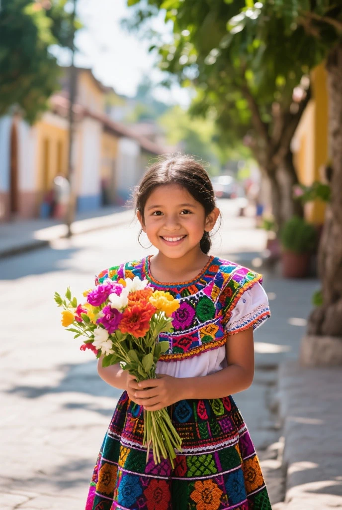 Guarani girl with ribbon and flower with radio
