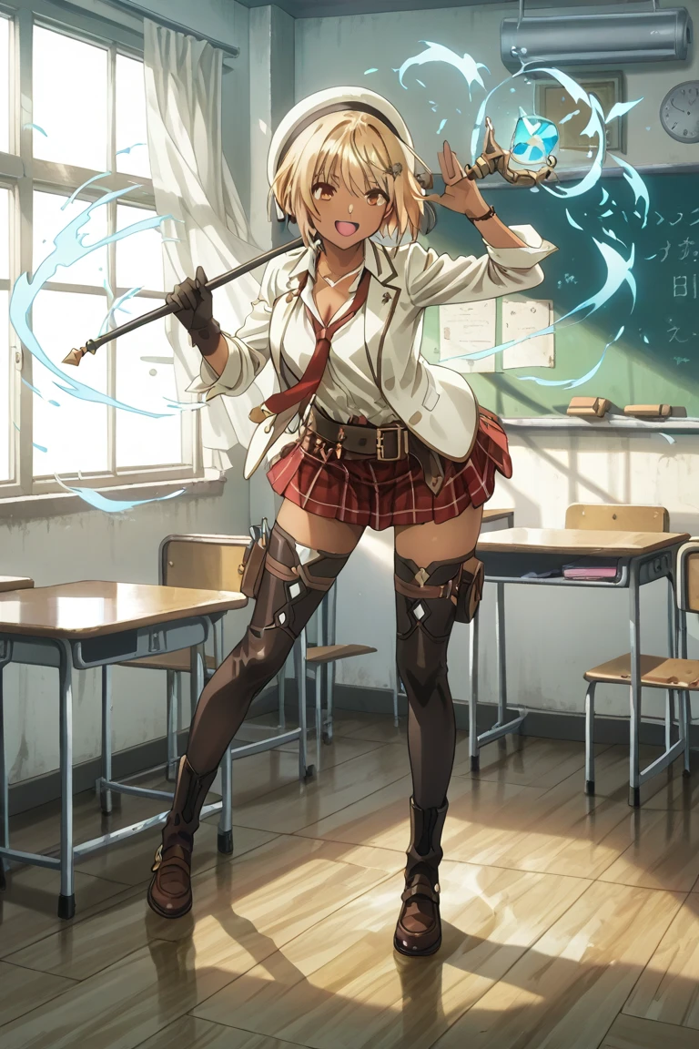 masterpiece, highest quality, High resolution, 1 girl, blonde hair, medium hair, short twin tails, Braid, stage, smile, open your mouth, I have a microphone, wearing school Backpack, (Backpack:1.1), red Backpack 公式アート, spouse、Highly detailed CG Unity 8K wallpaper, highest quality, masterpiece, High resolution,Shiny latex thigh boots, Blonde straight long hair, brown belt, leather shoulder bag、Latex gloves, (Shiny Latex Sailor Suit:1.6)、(Latex uniform)、(Shiny latex pleated skirt:1.6)、 leather texture, full body photo, Melon face, small face, (huge breasts、big breasts)、(Get angry)、(grin and laugh)、(Latex high heels)、tread on、kick
