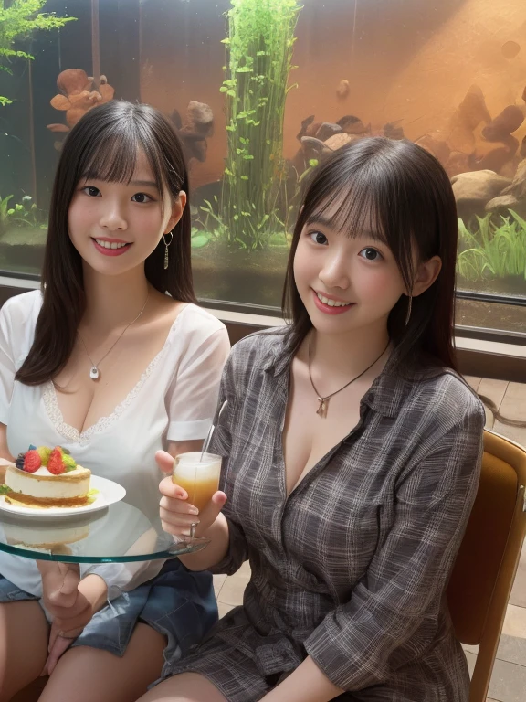 8K、RAW Photos、Highest quality、Super detailed、Super Resolution、Ultra HD、8K壁紙、Amazing details blazer uniform girl ((White blouse with formal collar, Blue Blazer,
Red Check Skirt, Red checkered ribbon on blouse)), Complete limbs, Full Finger,
(((((Starbucks)))))、(((((Cafe table with ocean view)))))((16 year old female student))、(((((Eat cake、Drink coffee、smile)))))、(((Heart Necklace、Gold bracelet)))
((((Emphasize cleavage))))
((((Full body photo、The whole body is visible、Full body portrait))))
(((Pink floral panties and bra are visible)))