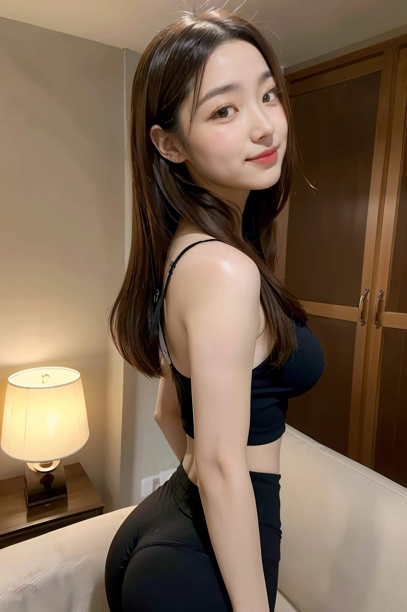 On the table、best quality、Photorealism、Finely、high resolution、８wallpaper、Perfect dynamic posture、Beautiful slender eyes and long hair、（Big plump breasts 1.3）、casual sexy pose、Random situations、Selfie Angle，Close Range，Looking at the camera，（Tight round neck black mesh lace shirt）、、Gentle smile、50 years old、（Perfect Eyes 1.3）、Mature adult beauties、Japanese、