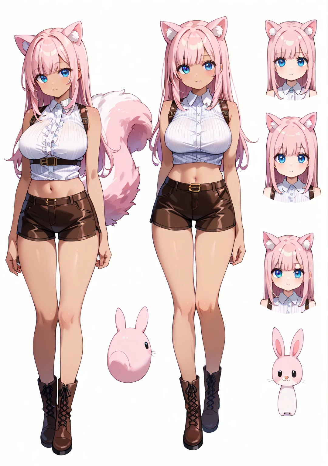Pink hair,huge tit,Big ass,slenderness,Blue eyes,long leges