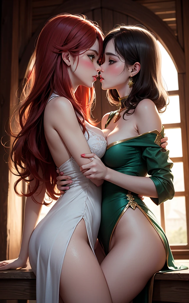 Green Pearl Necklace, Satin green long gloves, lipsticks, Shorthair, satin, Green dress, bride, the kiss, a smile