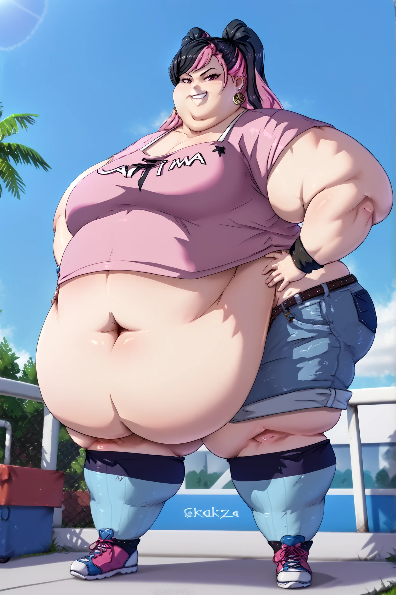 Fat woman, big Belly, long hair, braids