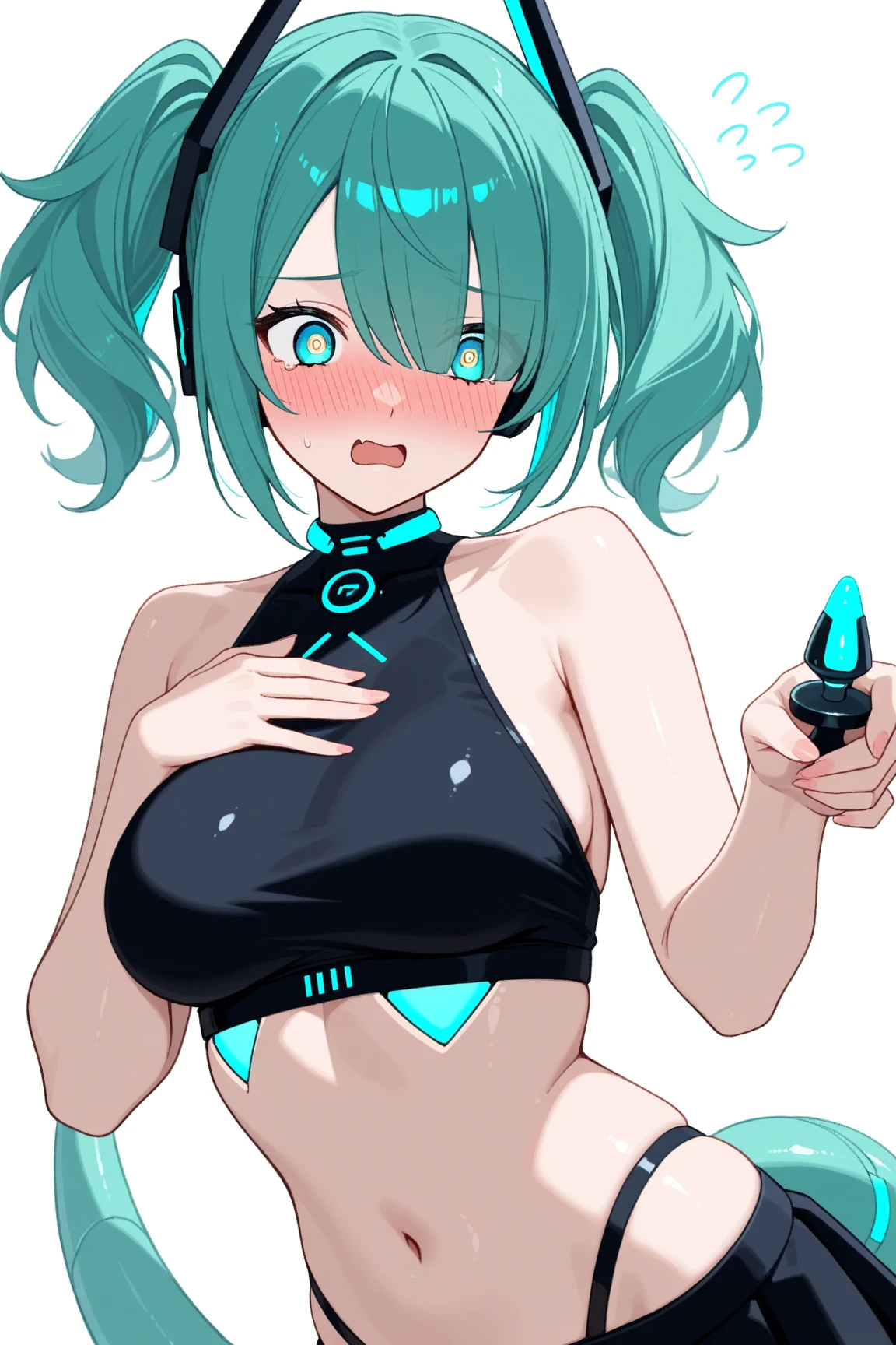 ((mika_pikazo style)), colorful eyes, soft style, masterpiece, solo, 1 girl, topless, large nipples, nipples, black shorts, beautiful art, vibrant, colorful, medium breasts, multicolored hair, cat ear headphones, full bangs, , body, narrow waist, slender legs, hairband, choker, smiling, peace sign, spats, navel, thigh strap, abstract, paint splash, light hair, tongue out, long tongue, side tail hair ornaments, paint on body, waist pouch, heterochromia, star sticker on face, multicolored eyes, high angle shot, top view, black eyeliner, sparkling, winking, side view, arched back, flexible body, serene face, soft eyes, relaxed, calm, holding baseball bat