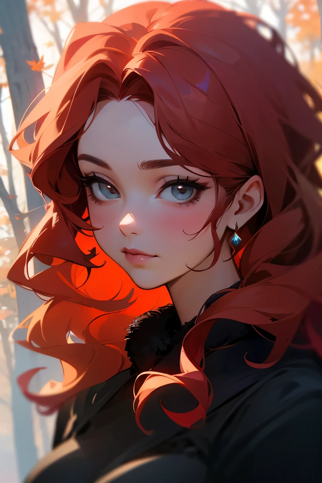anime girl red hair green eyes skye dawn black clothes emo