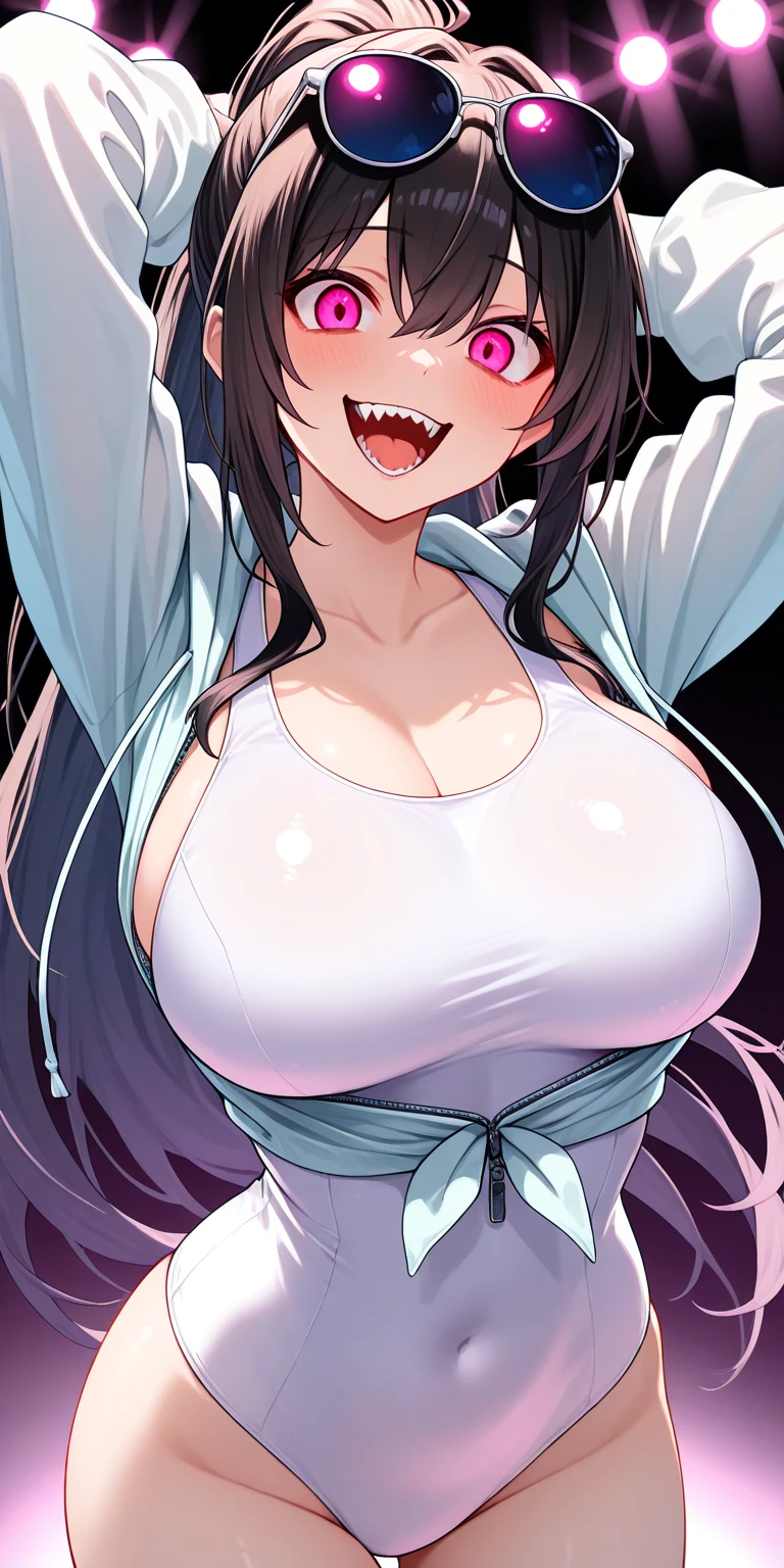 nsfw,uncensored,(highest quality,masterpiece:1.3),disorganized,High resolution,16k, 超High resolution, official art,figure,very detailed,anime color,perfect hands, perfect fingers, perfect legs),(cowboy shot,From front,full body,1 girl, idol master,((takumi mukai)), (17yo, beautiful girl),  (large breasts:1.7), hanging breasts, black hair, (medium long hair:1.2), (hair between eyes:0.5), (straight hair:1.3), sideburns, brown eyes, ultra detailed eyes, (turime:1.3), half-closed eyes, heavy breathing, sweat,steam, open mouth, tongue out, saliva trail, BREAK nipples (no bra,no panty),BREAK ((((one eye closed))), (((out tongue))),((open mouths)),(happy),(orgasm face, O-face, blush cheeks),((pubic black hair:1.4)),((bukkake,cum on body:1.9)),(cum on Face:1.9),((multiple boys, peeing on a girl,multiple penises,hands holding penis,blow job:1.5,gangbang))),(saliva trail,looking up at viewer),(flip the bird:1.7),(睨む:1.9),(cum on mouths),(Squatting), (Open legs), (open pussy:1.2), (Abs:1.3), (Erect nipples), (Gravure Pose), (sex,cowgirl),((a long, white loose coat worn by Japanese gang members)),(see-through) ((glowing skin:1.3), (Sweat:1.4),(vaginal penis:1.2), testicle, (a man:1.2), hetero, (lady sit astride on man:1.3), (intense Sex:1.6),((Hand touching chest from the front)),(look at camera),(slender),(looking at viewer),(happiness:1.9),(love:1.9):(dynamic pose),(spoken heart:1.7),(backguground seaside:1.5),(bloom),motion lines,bouncing breasts,