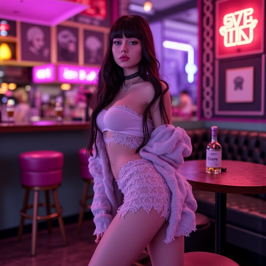 1 girl , sexy curvy body , sensual pose , gray transparant clothes,white mini tight panties , short bob cut black hair, damp , cleavage , slim sexy glamorous , inside modern night club , night life atmosphere , bright cinematic lighting, various shot angle , sexy sensual confident look to camera