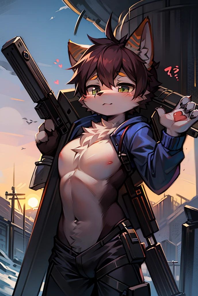 Ten_years_old girl, naked, nude, nipple pasties, crotch pasties, platform heels, soldier, figthting, battle, angry scream, fullbody, gun, stockings,