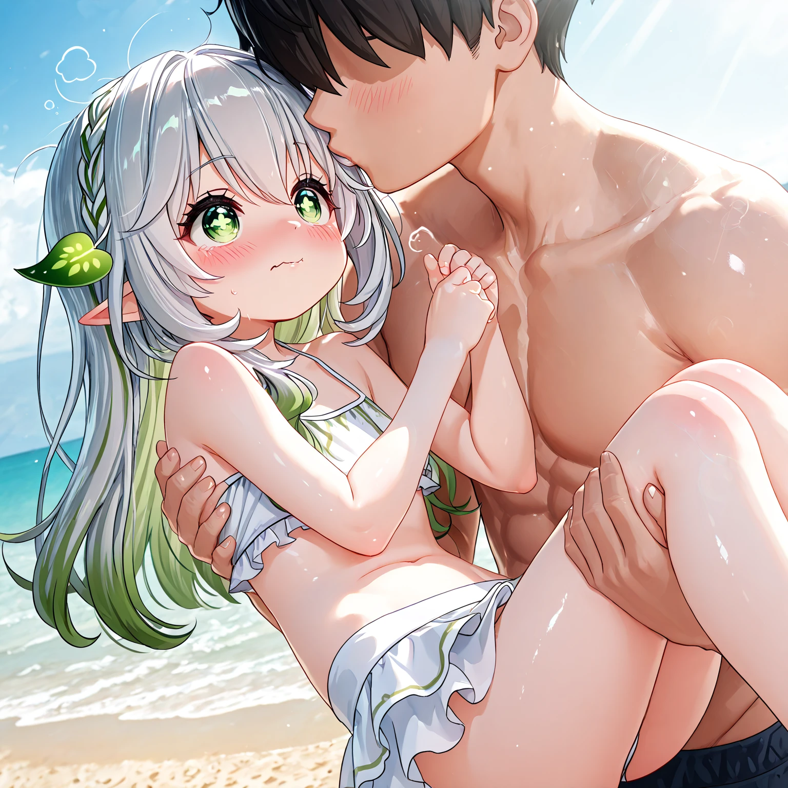 UHigh resolution, retina, masterpiece, Accurate, Anatomically correct, Textured skin, Very detailed, Attention to detail, high quality, Awards, 最high quality, High resolution, 1080P, High resolution, 4K, 8k, 16K、blue sea、Wide sky、deep sandy beach、Cute Girls、(((Completely naked:1.2)))、Sunburn mark、Lay a sheet on the beach、Rest in seat、Prominent pubic creases:1.2、In the heat, Place your fingertips between your legs:1.5,((((Big Breasts:-0.57))))、Beautiful pussy lines:1.5,(Penis insertion),(Penis insertion後に中出し),(Covered in semen),(完全にAccurate男性と女性の解剖学:1.4),(Tie both legs with a rope:1.3),((The cutest girl in the world:1.9)),((Ahe face with creampie,orgasm:1.3)),((hour々Super huge breasts:-0.2)),(((Sweaty,Tsuyudaku,Smeared with sperm:1.5)))