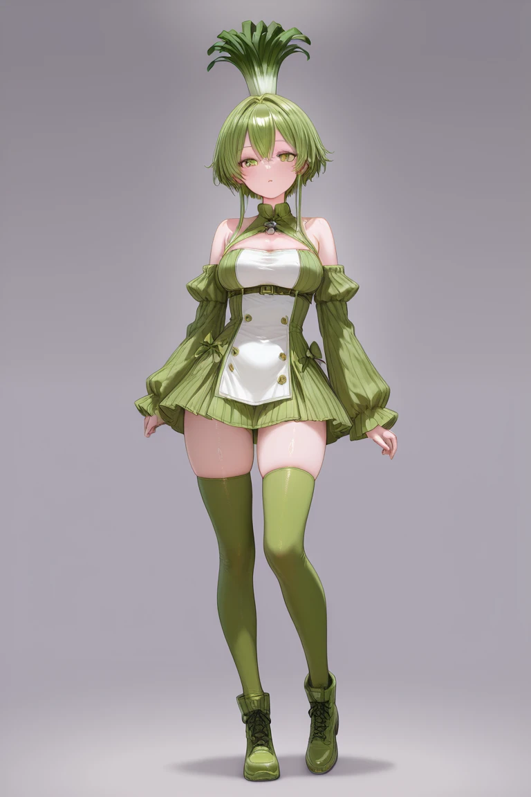 <lora:QuickHandV2:.6> QuickHands, 5 fingers, detailed hand <lora:MewLettuce:0.8> mew lettuce, green hair, green eyes, green leotard, green shirt, bridal garter, puffy detached sleeves, short hair, hair tubes 1girl, boots, bridal garter, collarbone, detached sleeves, green choker, green footwear, leotard, magical girl, mew lettuce, on side, puffy sleeves, simple background, smile, solo, skirt