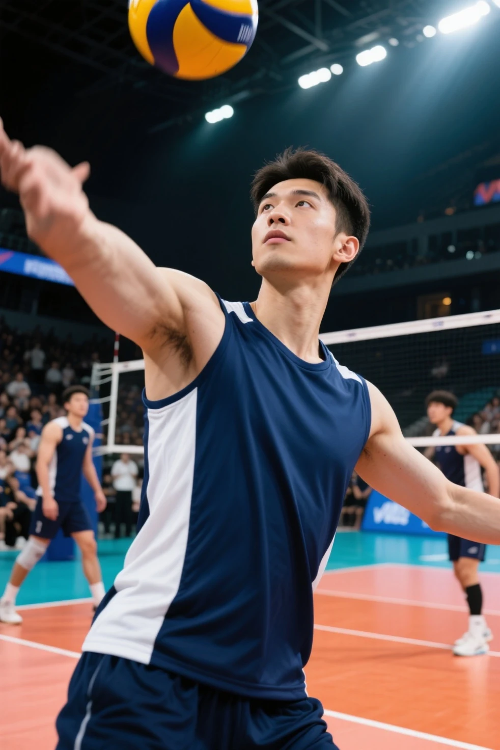 bts jungkook in volleyball uniform black hair with earrings in his ear