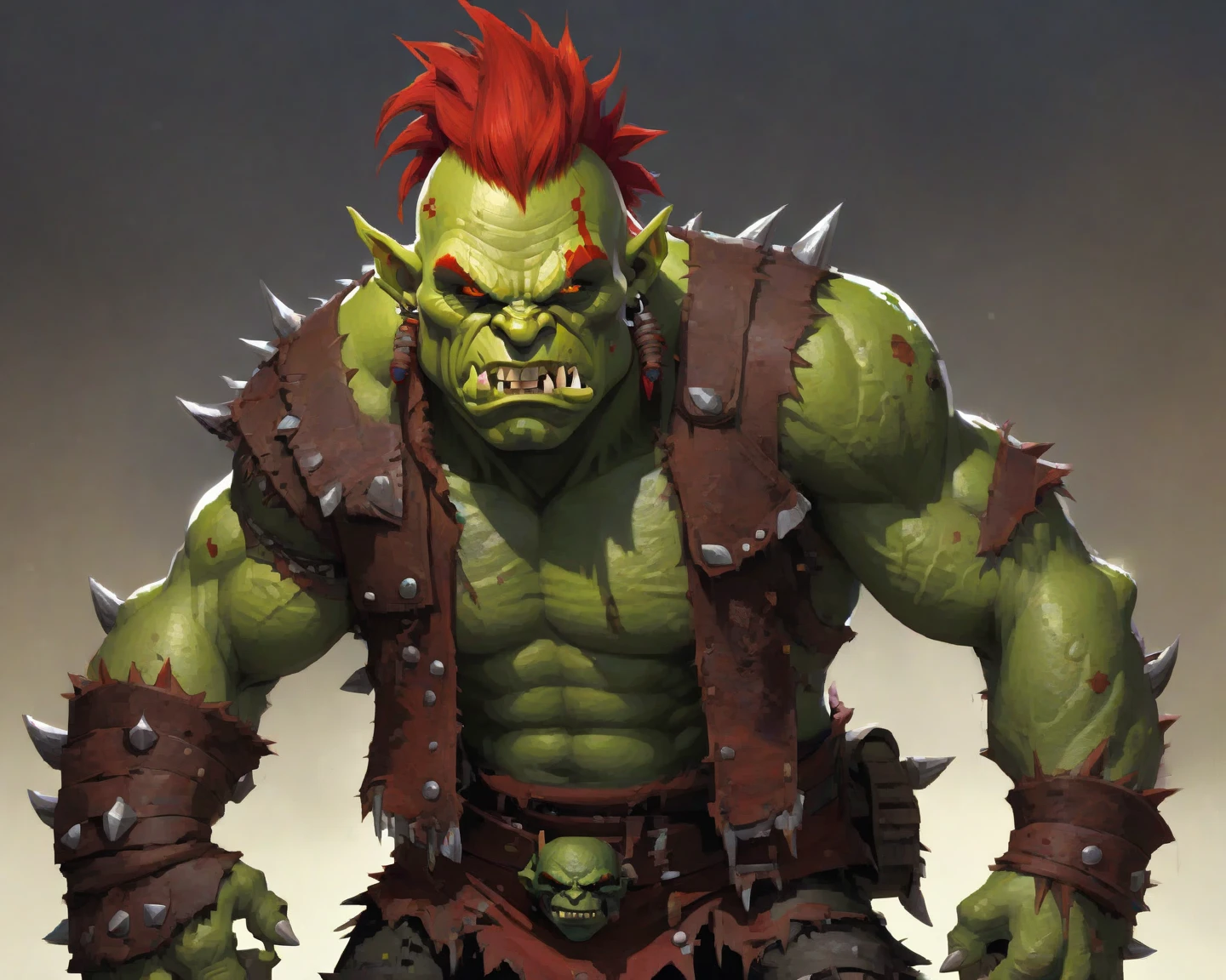 indong, lucusold, lanxus, a man with a muscle, (green skinned anthro orc:1.2), orc wearing ((a full classy black kimono with mechanic tools attached on the belt:1.3)), holding a hammer, ((redhead with a high ponytail):1.2), bulge, mechanic in a garage, hefty pecs, very hairy torso,hairy body, belly, confident smile, bearded, tiny glasses, thicc, lowres, giant and muscular, danbooru and artstation, heavy detailed, insanely inflated hips, proportionally arms, commission for high res, detailed but rough, semirealistic:1.3