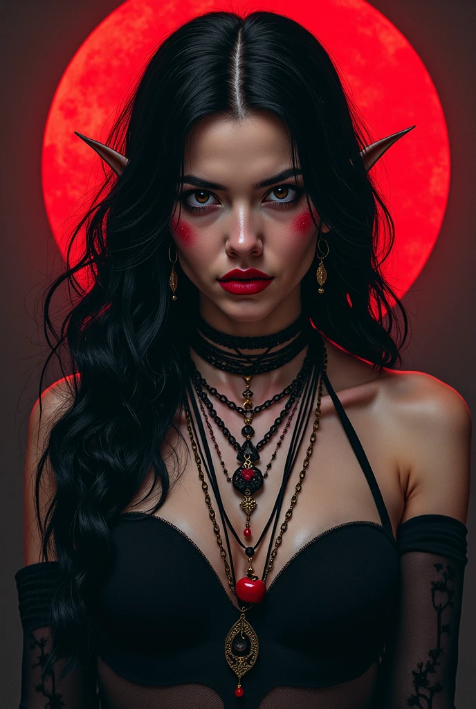Tarot card design based on black and red colors on the sketch style with bones and black background with some space for a number, dark incubus card, card of souls, demon succubus take your mind.